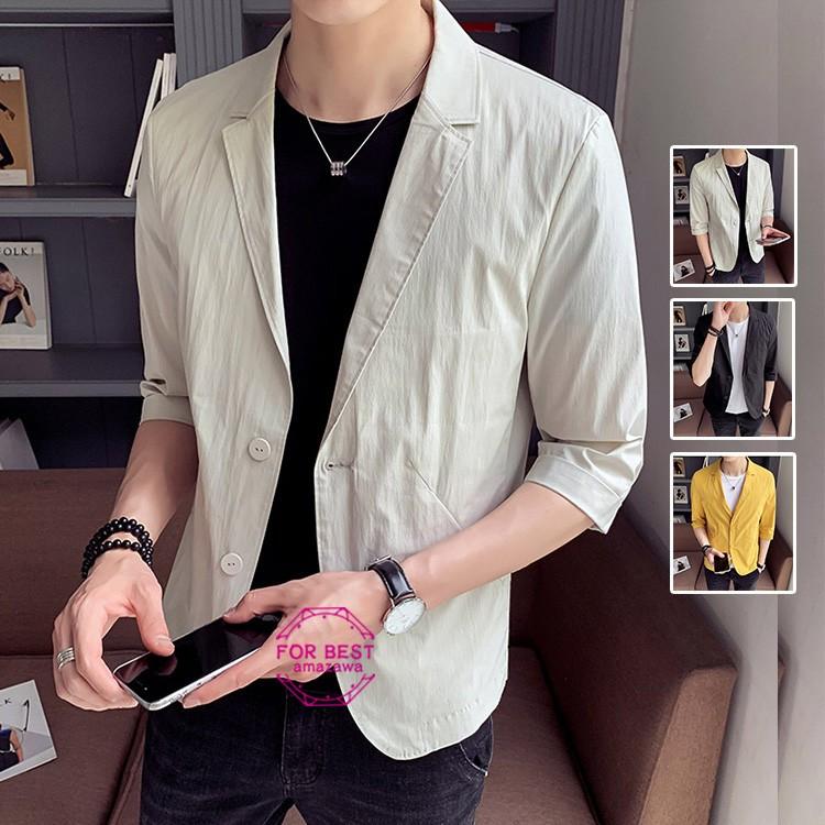 テーラードジャケット メンズ 七分袖 ジャケット 薄手 無地 カジュアル ブルゾン 大きいサイズ 夏服 セットアップ