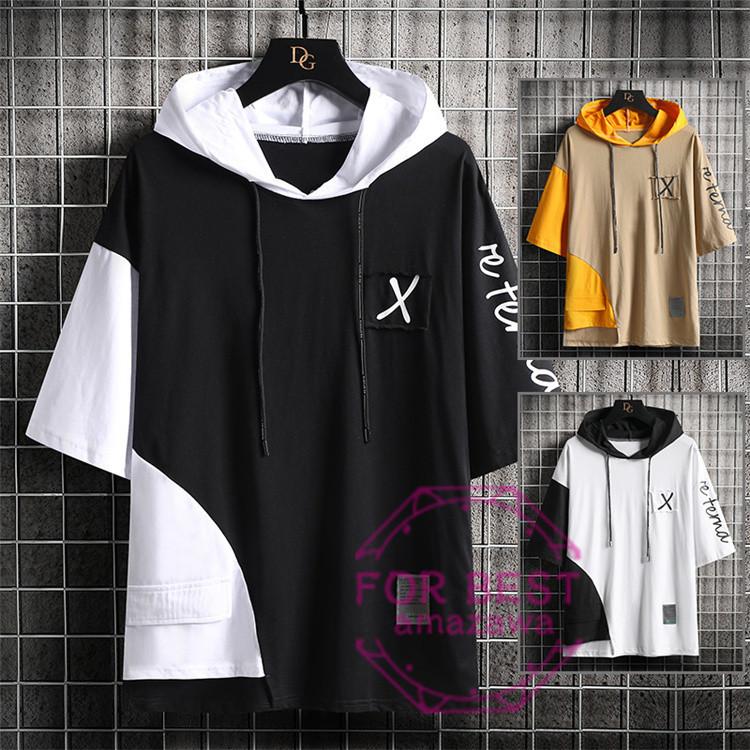 パーカー メンズ 夏 半袖 プルオーバーパーカー 半袖パーカー おしゃれ 配色切り替え カジュアル おしゃれ夏 Fb For Best 通販 Yahoo ショッピング