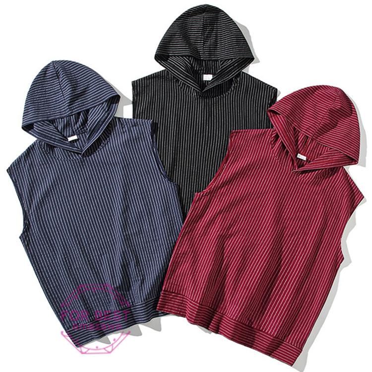 21新入荷 タンクトップ 大きいサイズ 無袖 パーカー ベスト メンズｚ ストライプ プルオーバー ノースリーブパーカー 夏 綿100 トップス