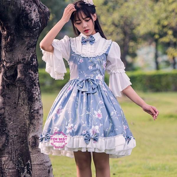 即納特典付き メイド服 可愛い ワンピース 花柄ワンピース ボウタイ レース ペティコート付き コスプレ コスチューム 衣装 50 Off Www Ladislexia Net