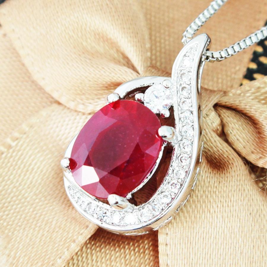 ネックレス レディース【鑑別書付】2.5ct 天然 ルビー ティアドロップ ペンダント ネックレス K18GP 7月誕生石