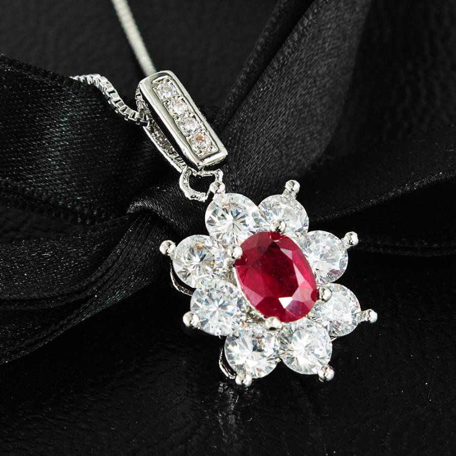 天然 ルビー 3ct 脇石天然ダイヤモンド シルバー925 ネックレス