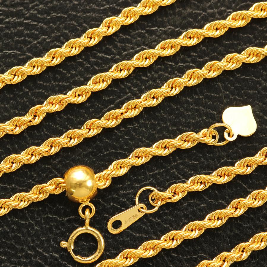 2.2mm 60cm K18 YG 18金 ロープ ネックレス フリーアジャスタ