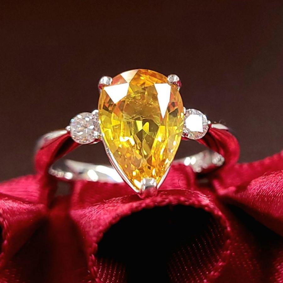 レディース リング 3ct イエローサファイア プラチナ 最高級品質 レディース リング 3ct イエローサファイア プラチナ 最高級品質