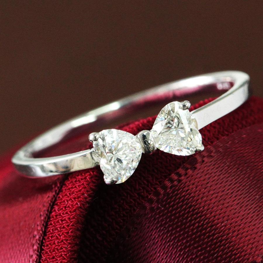 リング レディース【鑑別書付】ハート&リボン 計0.4ct 天然