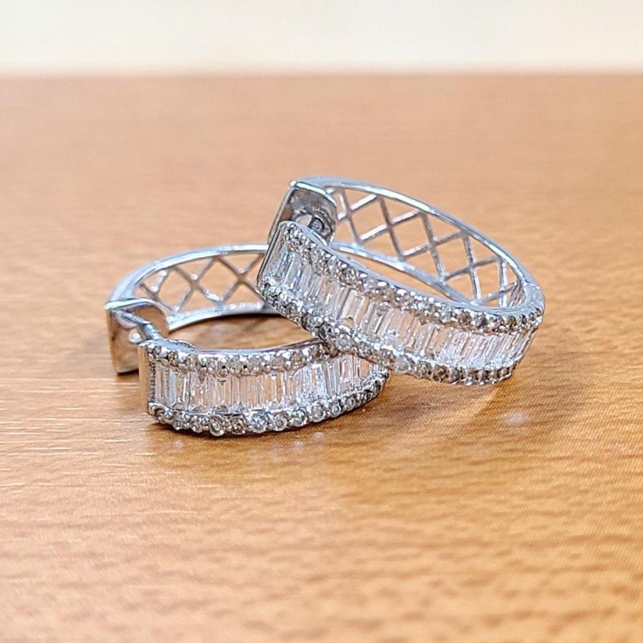 2way! 計1ct ダイヤモンド K18 WG 18金 フープピアス 鑑別書付 2way! 計1ct ダイヤモンド K18 WG 18金 フープピアス 鑑別書付