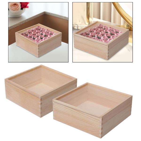 18cm×18cm×8cm ジュエリーディスプレイケース 透明な蓋付き木箱
