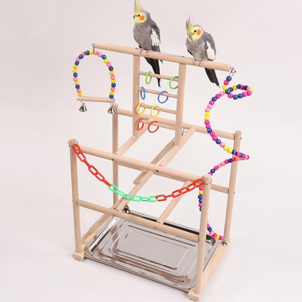 オウム遊び場 鳥遊びスタンド 頑丈 木製 鳥止まり木スタンド 鳥遊びジム プレイペン ラダー オカメインコ コンゴウインコ用_2