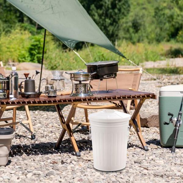 屋外用金属製ゴミ箱 蓋付き コンポスト容器 17L 実用的 キッチン ベージュ 頑丈なゴミ箱 鉄製 ガレージ ガーデン用_3