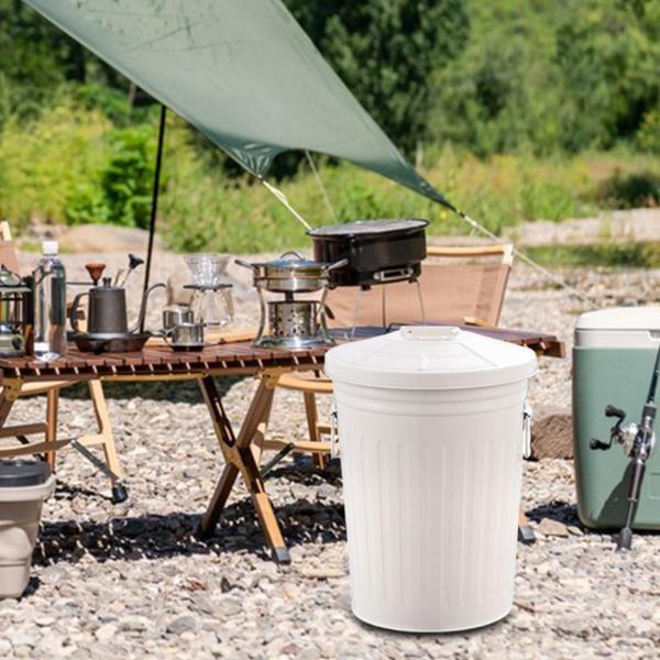 屋外用金属製ゴミ箱 ゴミ箱 48L ハンドル付き 多目的ポータブル カバー付き 家庭 農場 中庭用_3