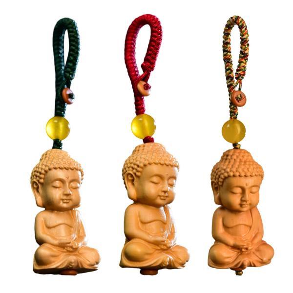 木製仏像キーホルダーペンダント長さ 7 センチメートル手彫り吊り飾り 