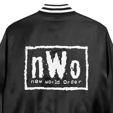 海外取寄 WWE ジャケット nWo OG QUILTED SATIN FULL-SNAP JACKET BLACK CHALK LINE ブラック チョークラインの画像