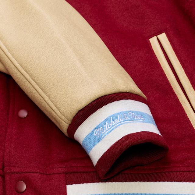 海外取寄 ミッチェル&ネス スタジアムジャケット フィラデルフィア フィリーズ MLB TEAM TRADITIONS VARSITY FULL-SNAP JACKET BURGUNDY-TANの画像
