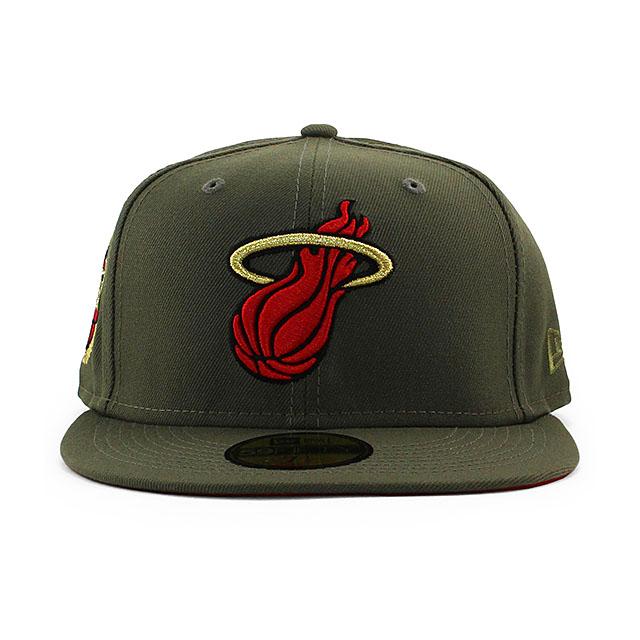 ニューエラ キャップ 59FIFTY マイアミ ヒート NBA 3X WORLD CHAMPIONS RED BOTTOM FITTED CAP OLIVE NEW ERA MIAMI HEAT｜amazingstore｜02