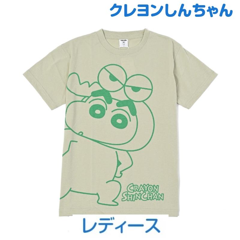 カーキ色 アニメキャラクター Tシャツ クレヨンしんちゃん Tシャツ 半袖 レディース 婦人 女性 BOX型 アニメ