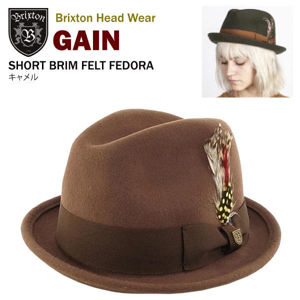 ブリクストン ゲイン ショート ブリム フェルト フェドラ キャメル (Brixton GAIN Short brim felt fedora 中折れウールハット) 【閉店・売り切り】｜amb1