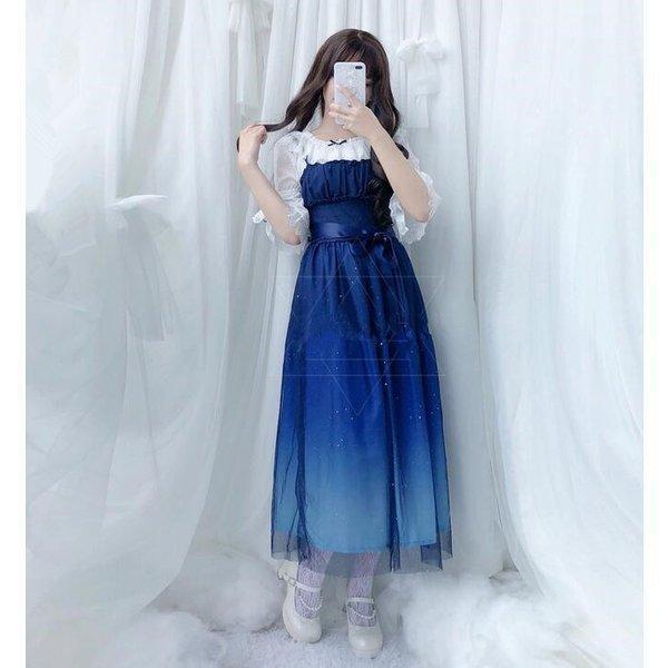 lolitaワンピース星空柄美少女ドレス　メイド服　二枚ロリータドレス　日常服　コスプレ衣装　プライズメイドドレス　日系女子中高生コスプレ｜ambitioussolutions｜05