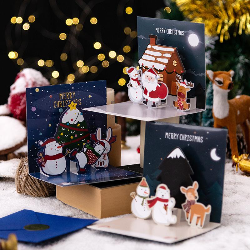 クリスマスカード 3D 立体 メッセージカード クリスマス ツリー サンタトナカイ かわいい 封筒付き グリーティングカード レター カード｜ambitioussolutions｜02