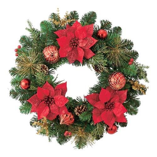 クリスマスリース直径60cm レッドポンセチアオーナメントリース Am 造花観葉植物専門店ビワールデコ 通販 Yahoo ショッピング