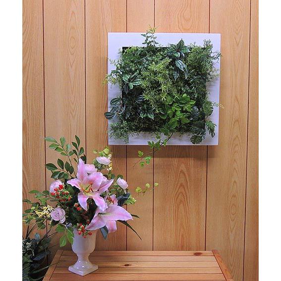 壁面 造花 ディスプレイ A　(インテリア ウォールデコレーション 人工植物 アートフレーム グリーン)｜ambix