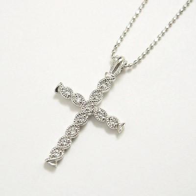 K18WGクロス天然ダイヤペンダント