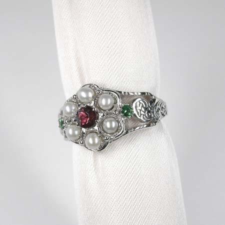 SV925 カラーストーンアンティーク風リング[12号]