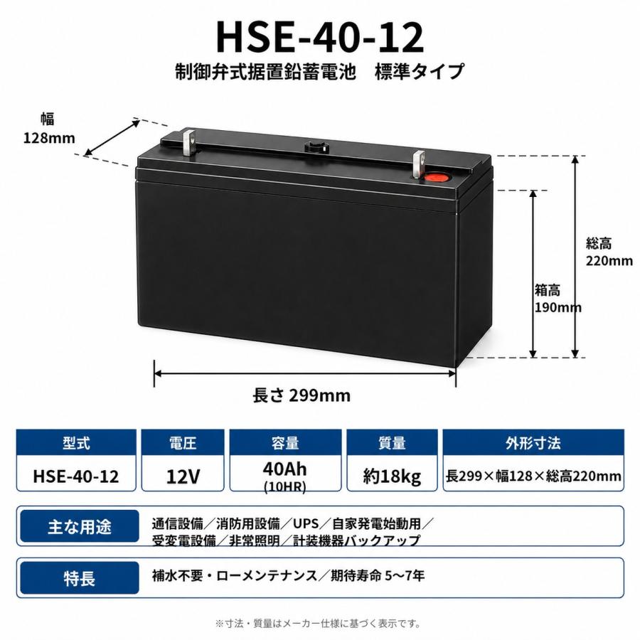 HSE-40-12 エナジーウィズ 制御弁式据置鉛蓄電池 12V 40Ah UPS 非常 