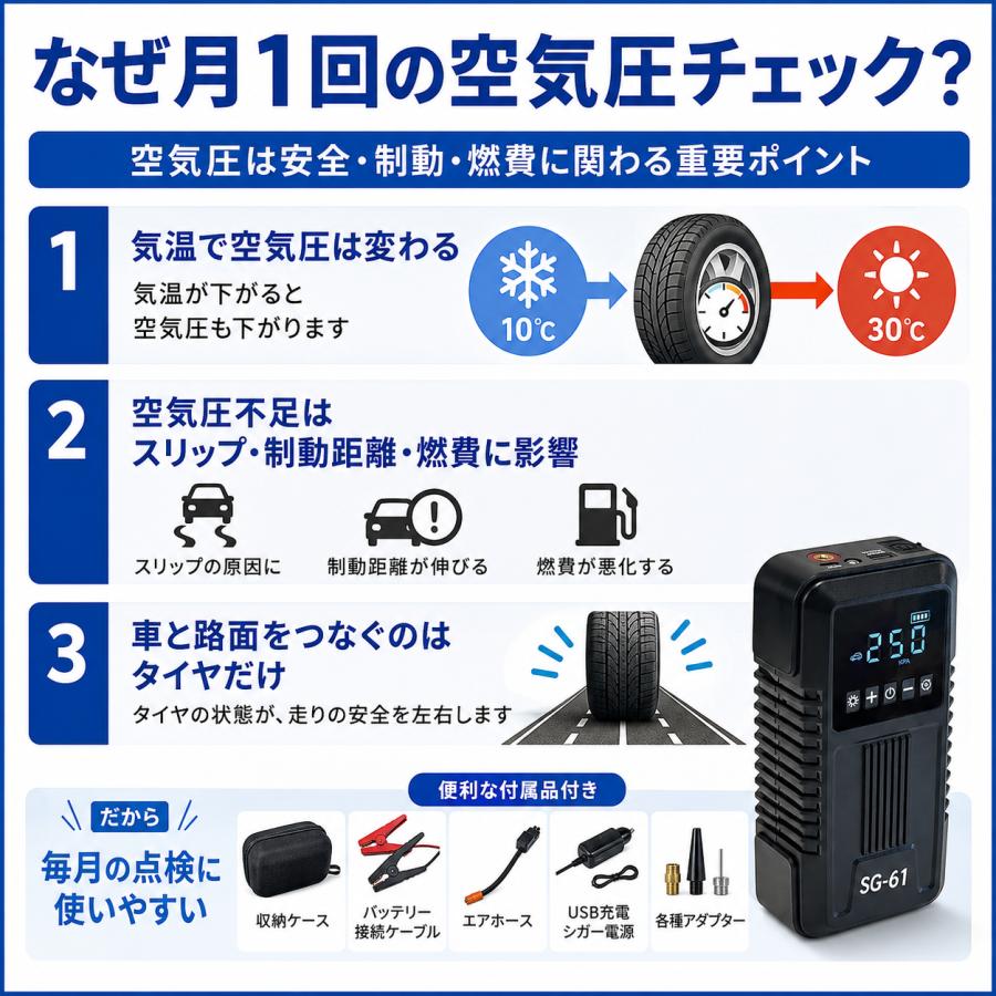 大自工業 SG-61 ジャンプスターター エアーコンプレッサー DC12V 2WAY