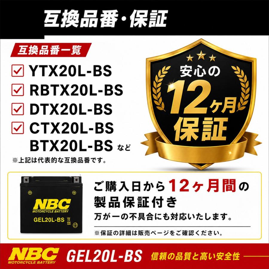 NBC NBC GEL20L-BS バイク バッテリー YTX20L-BS 互換 ジェル