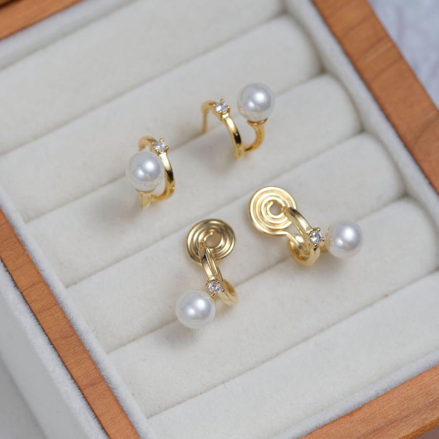 イヤリング 痛くない 40代 50代 フープ ジルコニア パール 真珠 ノンホールピアス ゴールド クリップ シリコンカバー 30代 レディース |  | 03