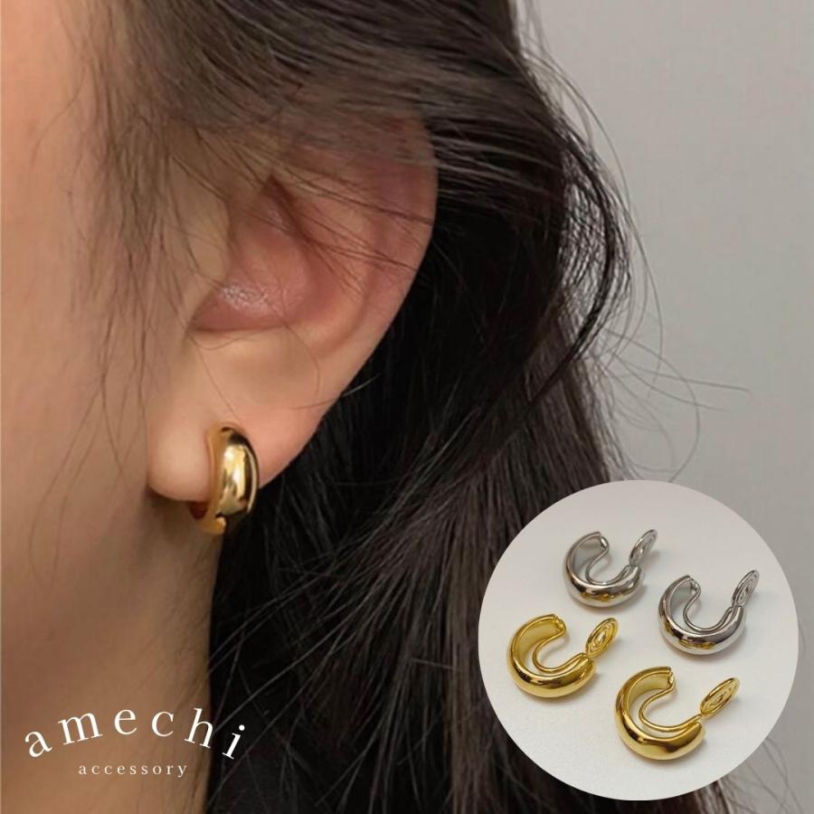 イヤリング 痛くない 40代 50代 イヤーカフ フープ ノンホール ピアス見え ゴールド シルバー クリップ シリコンカバー レディース メンズ | 