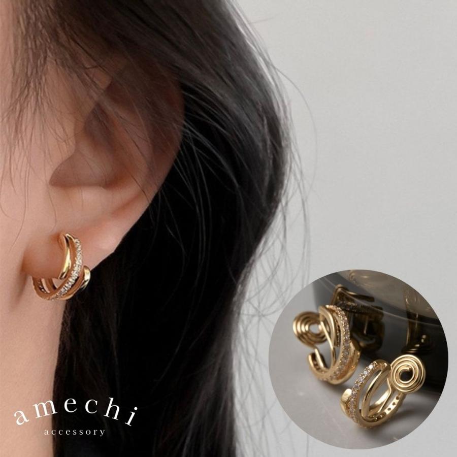 イヤリング 痛くない 40代 50代 フープ ジルコニア ノンホールピアス ピアス見え ゴールド クリップ シリコンカバー 30代 レディース | 