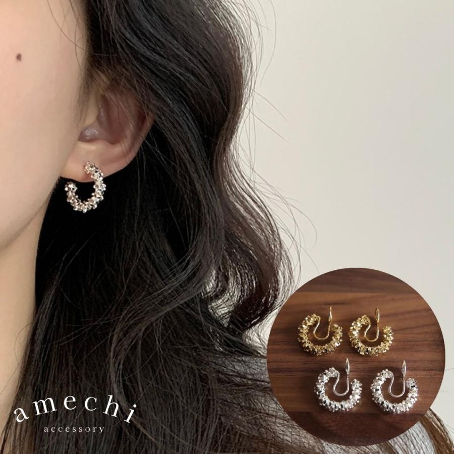 イヤリング 痛くない 40代 50代 フープ ノンホール ピアス見え ゴールド シルバー クリップ シリコンカバー レディース | 