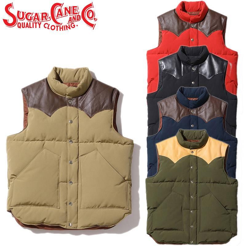 SUGAR CANE(シュガーケーン) レザーヨークT/Cダウンベスト SUGAR CANE シュガーケーン レザーヨーク T/C ダウンベスト SC15222