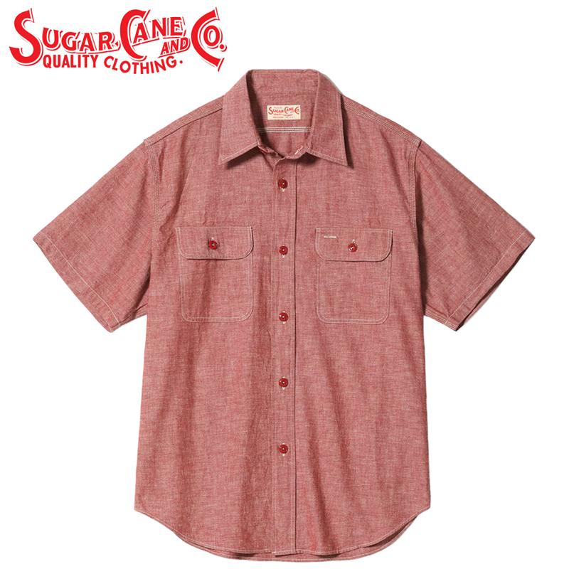 SUGAR CANE シュガーケーン レッド シャンブレー 半袖 ワーク シャツ