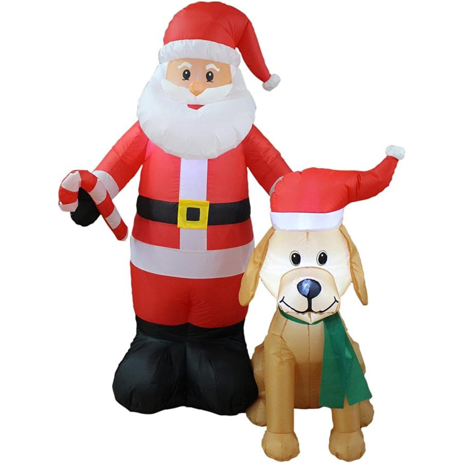 完成品 高さ5フィート ライト付きクリスマス かわいい犬の庭装飾 サンタクロース インフレータブル ジョークグッズ Www Quantumbytestore Com