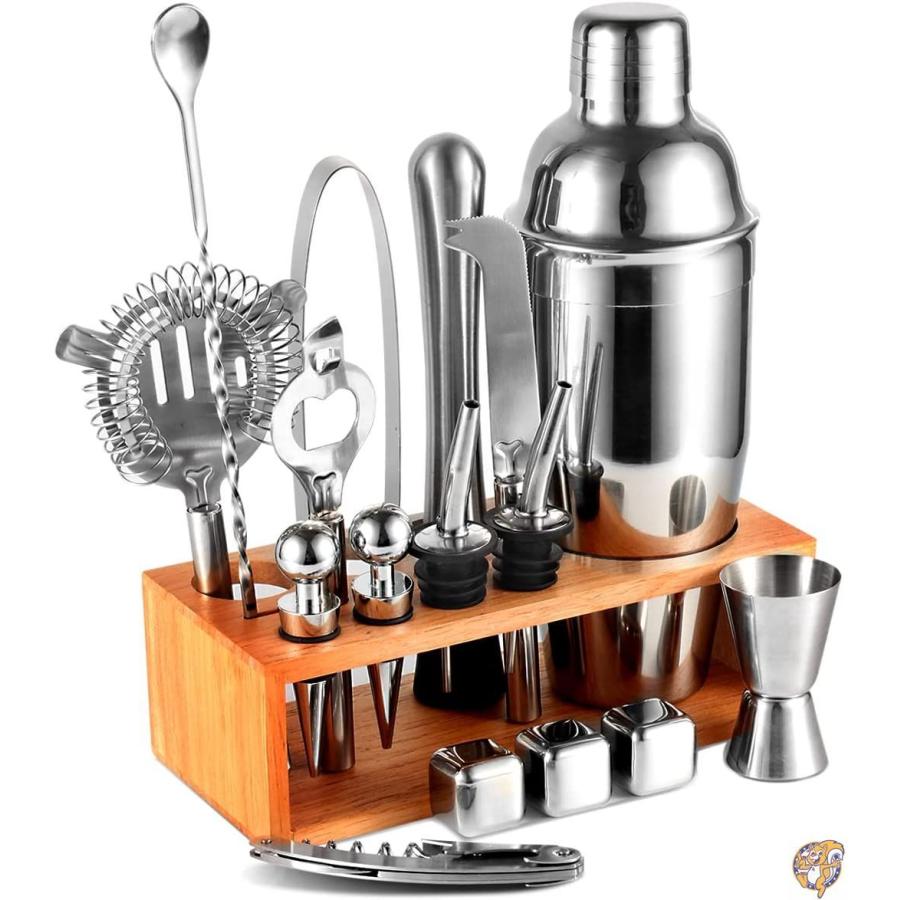 カクテルシェーカーセット 17点 バーテンダーキット スタンド付き プロフェッショナルステンレススチールバーツールセット バーテンディング