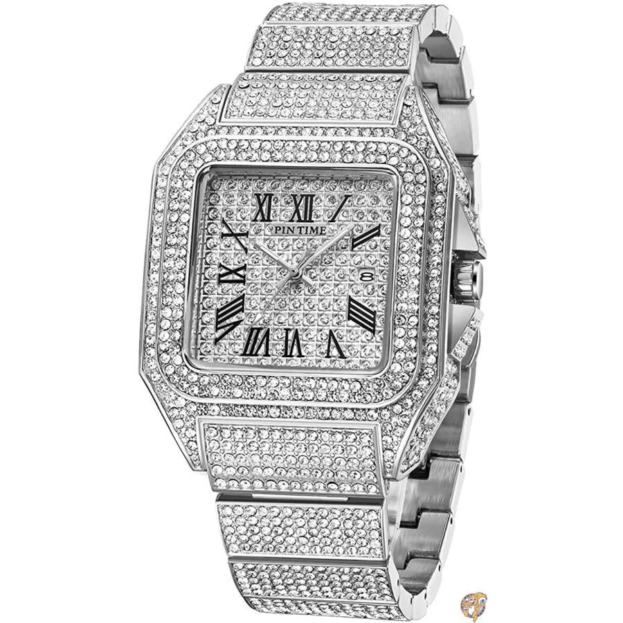 最新作の ダイヤモンド ラグジュアリー クリスタルウォッチ ファッション メンズ ブレスレット フルブリング スクエア 大きなフェイス 腕時計 腕時計