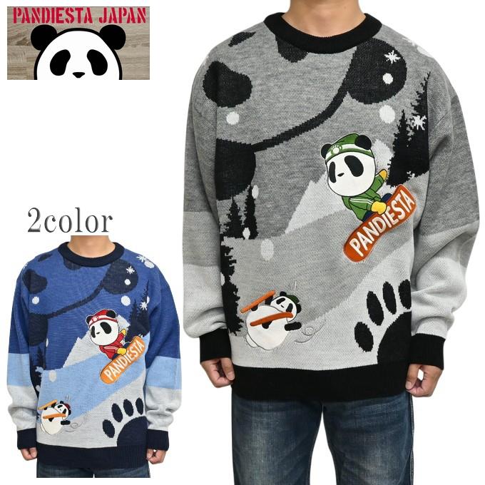 雪遊びパンダジャガードクルーニット PANDIESTA JAPAN 595222 パンディエスタジャパン セーター PANDIESTA（パンディエスタ） ジャパン 595222 雪遊びパンダ