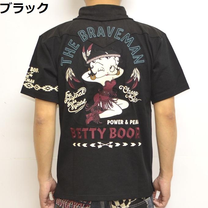 ブレイブマン ベティブープ BBB-2323 天竺 半袖ポロシャツ BRAVE MAN BETTY BOOP トップス バイカー バイク メンズ ベティちゃん｜americanbass｜02