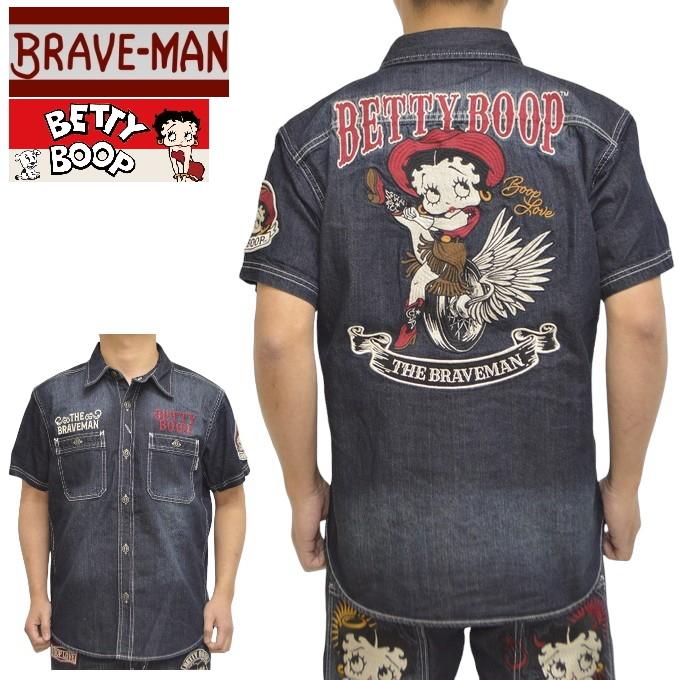 THE BRAVEMAN×BETTY BOOP ベティ・ブープ デニム半袖シャツ bbb-2426 BETTY BOOP（ベティ ブープ） ブレイブマン BBB-2426 半袖シャツ
