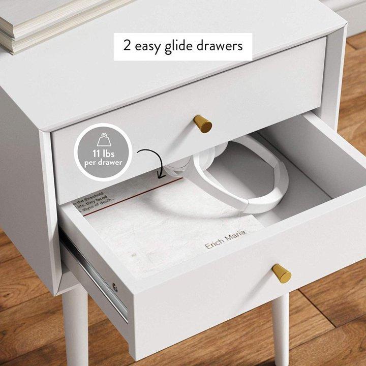 並行輸入品】サイドテーブル 2段 引き出し ミッドセンチュリー White