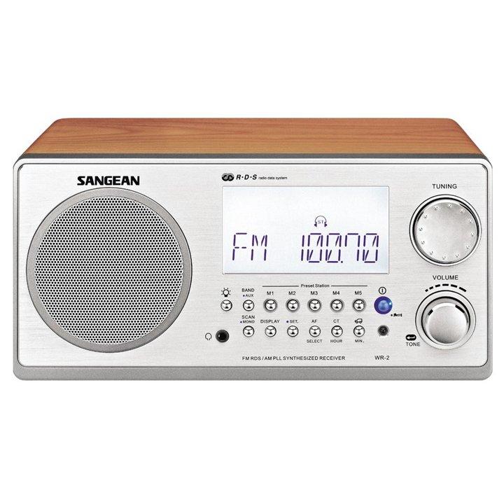 【並行輸入品】Sangean 山進 電子 WR-2 AM FM-RBDS木製 キャビネット デジタル チューニングラジオ クルミの画像