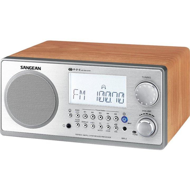 【並行輸入品】Sangean 山進 電子 WR-2 AM FM-RBDS木製 キャビネット デジタル チューニングラジオ クルミの画像