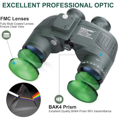 USCAMEL 防水 高倍率 双眼鏡 10×50 レンジファインダーコンパス付き  