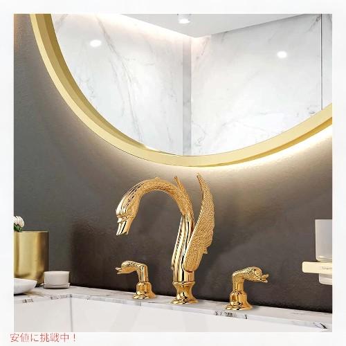 【並行輸入品】スワンスタイルのバスルーム 水栓コンボ ゴールド Ornate Swan Style Bathroom Sink Faucet Combo Deck Mount Sink Goldの画像
