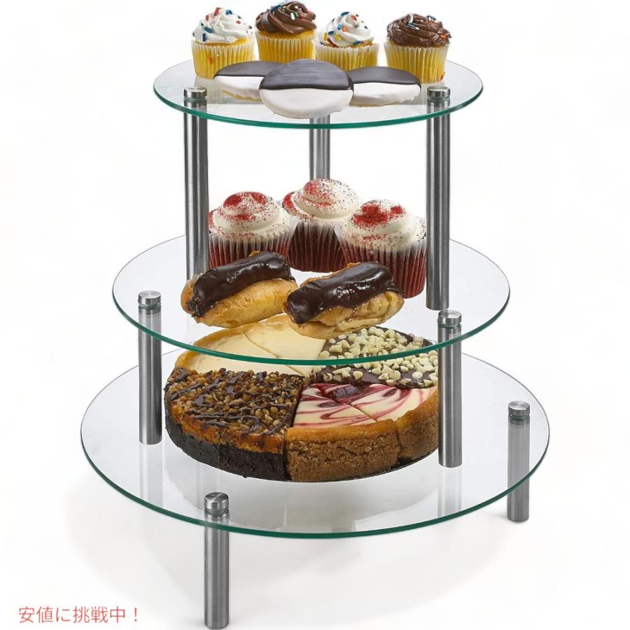 並行輸入品】3層ラウンド 強化ガラス ケーキ ディスプレイ スタンド 9