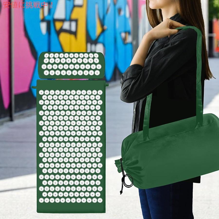 【並行輸入品】シヴァン Sivan 背中と首用 ツボ刺激マット＆ピローセット [ラージサイズ / グリーン ] Acupressure Mat and Pillow Set for Bの画像
