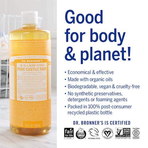 ドクターブロナー マジックソープ シトラス Lサイズ 946ml Dr. Bronner's Pure Castile Soap 32oz｜americankitchen｜03