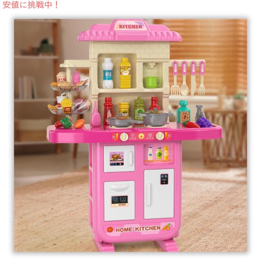 【並行輸入品】TEMI Play キッチン ガールズ おもちゃ ごっこ遊び キッチンセット リアルなサウンドとライト付き Pretend Food Kitchen Toys for Kidsの画像
